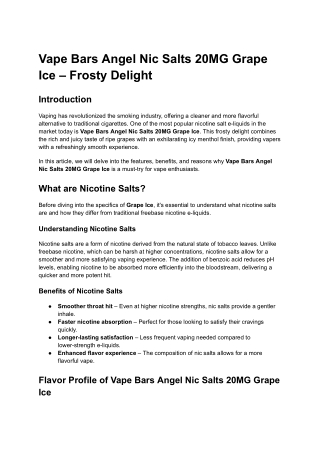 Vape Bars Angel Nic Salts 20MG Grape Ice – Frosty Delight