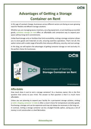 Advantages of Getting a Storage Container on Rent