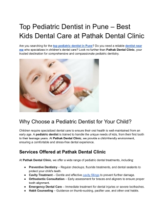 Top Pediatric Dentist in Pune – Best Kids Dental Care at Pathak Dental Clinic
