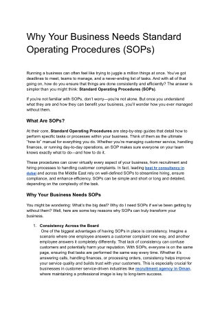 Why Your Business Needs Standard Operating Procedures (SOPs)