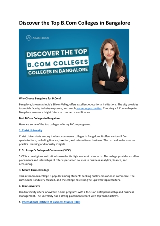 Discover the Top BCom Colleges in Bangalore