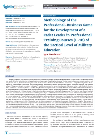 Methodology of the Professional-Business Game for the Development of a Cadet Lea
