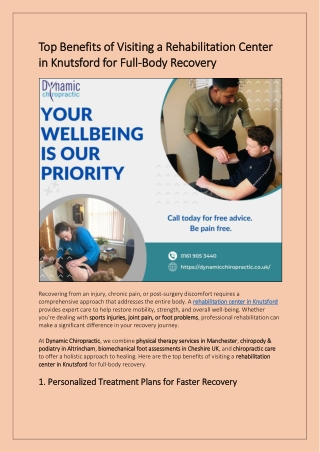 Top Benefits of Visiting a Rehabilitation Center in Knutsford for Full-Body Recovery