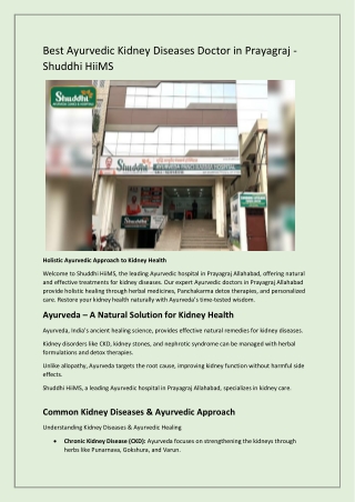Best Ayurvedic Kidney Diseases Doctor in Prayagraj - Shuddhi HiiMS