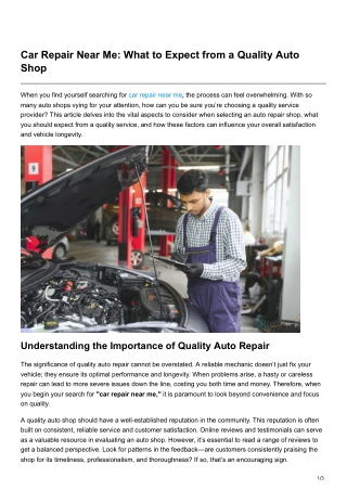 Car Repair Near Me What to Expect from a Quality Auto Shop