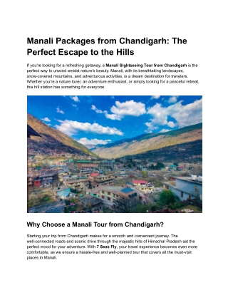 Manali Packages from Chandigarh