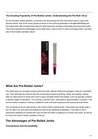 The Growing Popularity of Pre-Rolled Joints Understanding the Pre Roll 18 oz