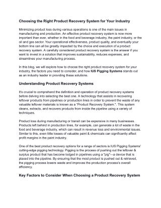 Choosing the Right Product Recovery System for Your Industry