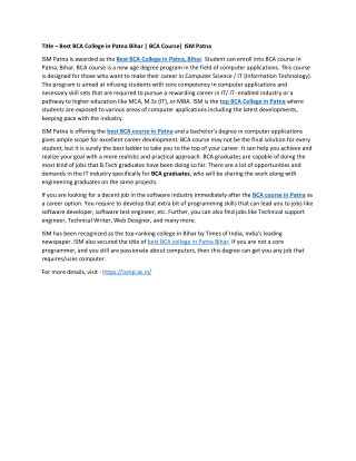 Best BCA college in Patna Bihar