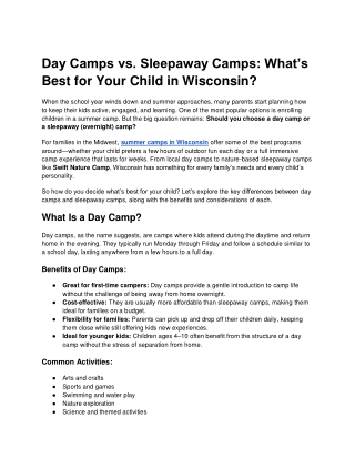 Day Camps vs. Sleepaway Camps in Wisconsin: Which is Best for Your Child?