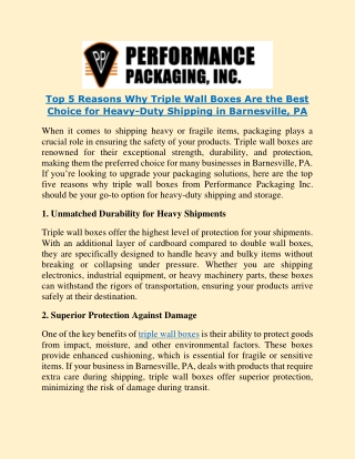 Top 5 Reasons Why Triple Wall Boxes Are the Best Choice for Heavy-Duty Shipping in Barnesville, PA