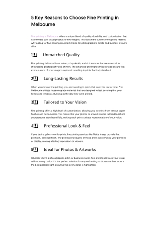 5 Key Reasons to Choose Fine Printing in Melbourne