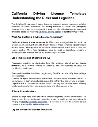 California Driving License Templates Understanding the Risks and Legalities