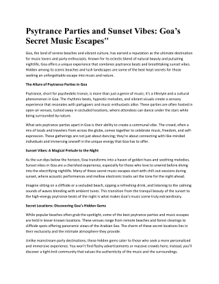 Psytrance Parties and Sunset Vibes: Goa’s Secret Music Escapes"