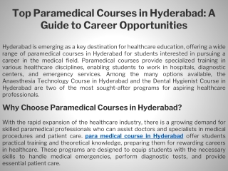 Top Paramedical Courses in Hyderabad A Guide to Career Opportunities