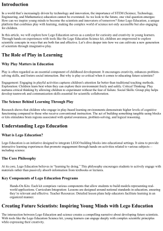 Creating Future Scientists: Inspiring Young Minds with Lego Education