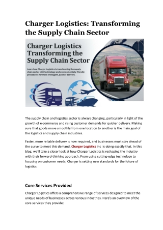 Efficient Supply Chain Solutions by Charger Logistics