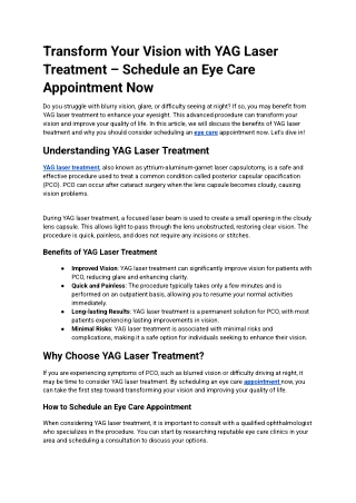 Transform Your Vision with YAG Laser Treatment – Schedule an Eye Care Appointmen