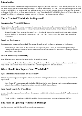 Can a Cracked Windshield be Repaired? When to Replace It Instead