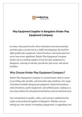 Play Equipment Supplier in Bangalore Kinder Play Equipment Company