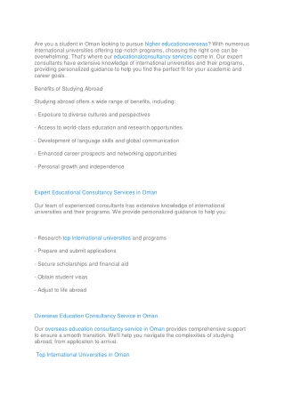 Higher Education Overseas in Oman