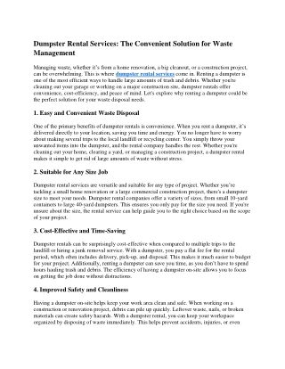 Dumpster Rental Services, The Convenient Solution for Waste Management