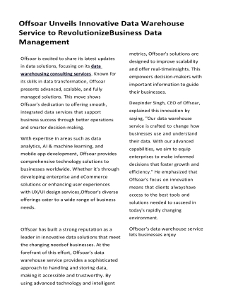 Data Warehouse Consulting Service