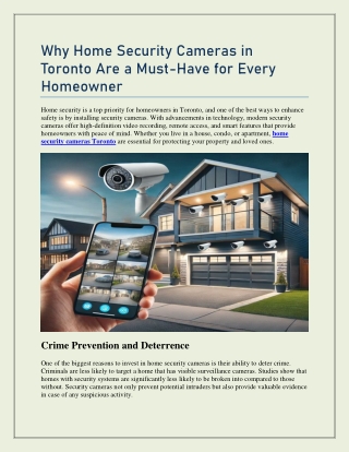 Why Home Security Cameras in Toronto Are a Must-Have for Every Homeowner