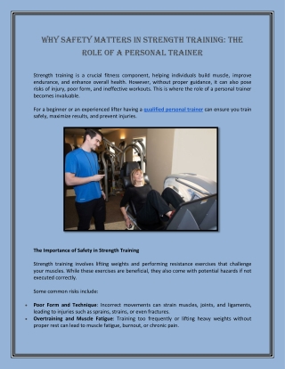 Why Safety Matters in Strength Training The Role of a Personal Trainer