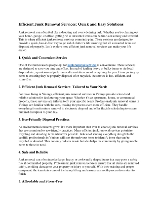 Efficient Junk Removal Services-Quick and Easy Solutions