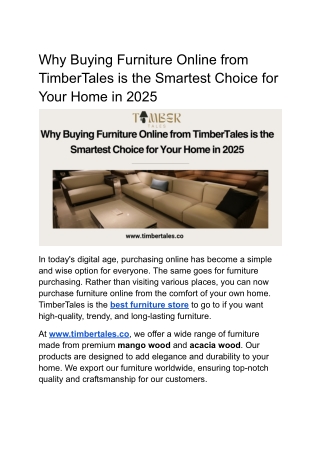 Why Buying Furniture Online from TimberTales is the Smartest Choice for Your Home in 2025