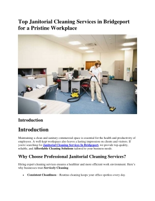 Top Janitorial Cleaning Services in Bridgeport for a Pristine Workplace
