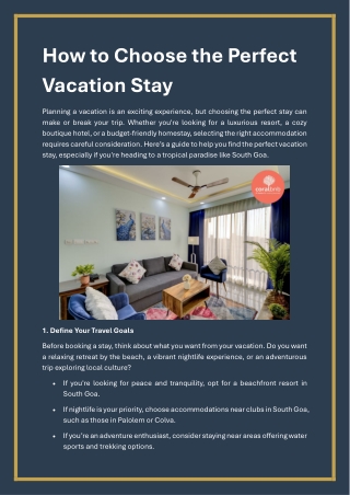 How to Choose the Perfect Vacation Stay