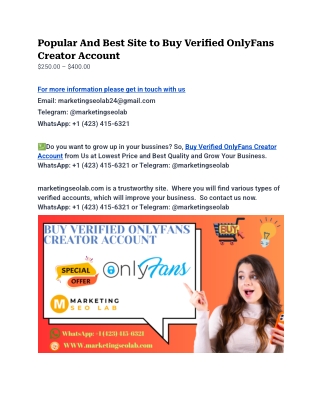 Popular And Best Site to Buy Verified OnlyFans Creator Account