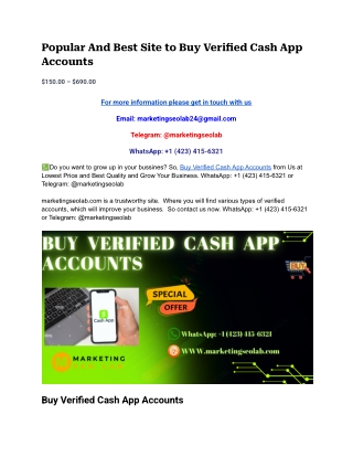 Popular And Best Site to Buy Verified Cash App Accounts