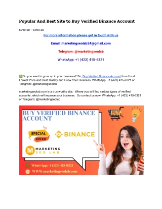 Popular And Best Site to Buy Verified Binance Account