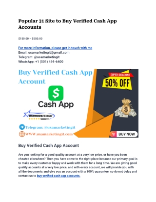 Popular 31 Site to Buy Verified Cash App Accounts