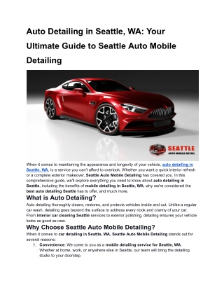 Auto Detailing in Seattle, WA: Your Ultimate Guide to Seattle Auto Mobile Detail
