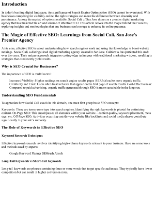 The Magic of Effective SEO: Learnings from Social Cali, San Jose’s Premier Agenc