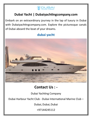 Dubai Yacht  Dubaiyachtingcompany