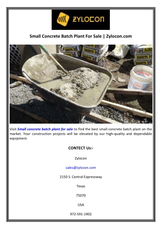 Small Concrete Batch Plant For Sale  Zylocon.com