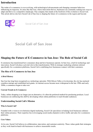 Shaping the Future of E-Commerce in San Jose: The Role of Social Cali