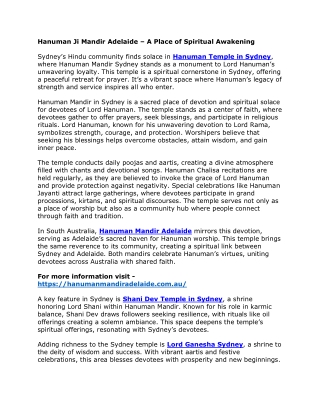 Hanuman Ji Mandir Adelaide – A Place of Spiritual Awakening