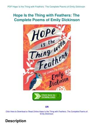 PDF Hope Is the Thing with Feathers The Complete Poems of Emily Dickinson