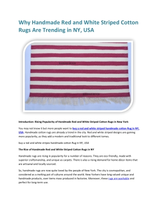 Why Handmade Red and White Striped Cotton Rugs Are Trending in NY, USA