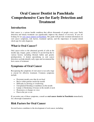 Oral Cancer Dentist in Panchkula: Comprehensive Care for Early Detection and Tre
