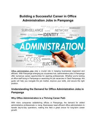 Building a Successful Career in Office Administration Jobs in Pampanga
