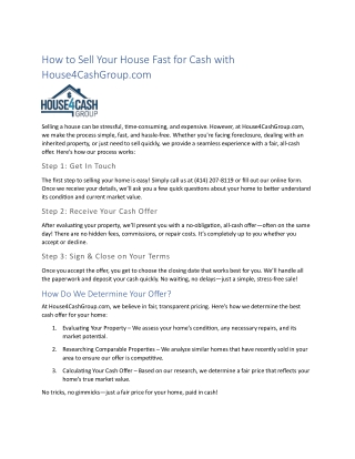 How to Sell Your House Fast for Cash with House4CashGroup.com