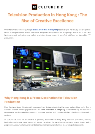 Television Production in Hong Kong  The Rise of Creative Excellence