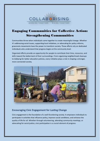 Engaging Communities for Collective Action-Strengthening communities
